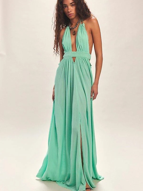 Nwt Free People Look Into The Sun Maxi Dress In Jade Mint, Sz. M